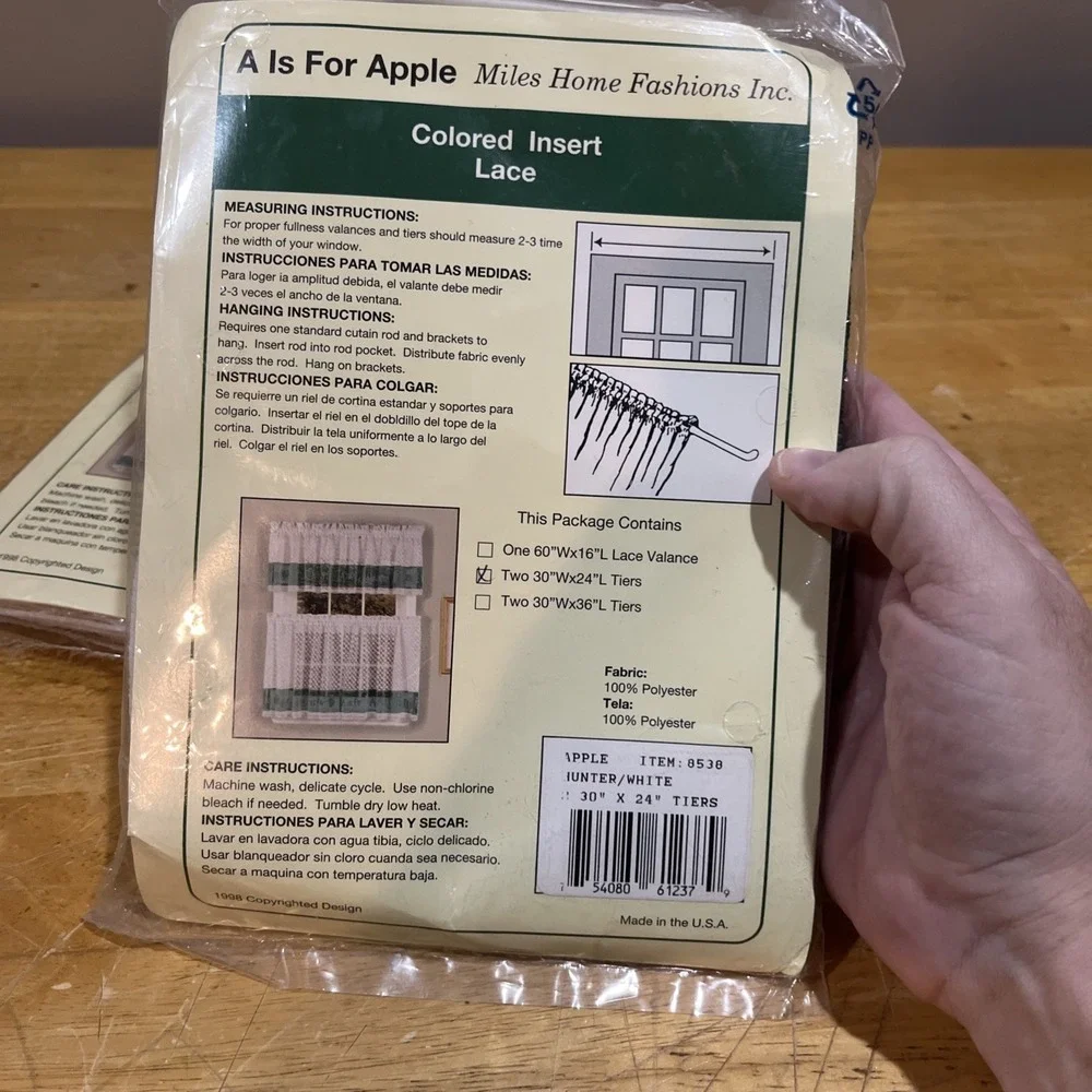 Vtg Miles Home Fashion A‎ Is For Apple Lace Kitchen Curtain Tier Set Sheer Green